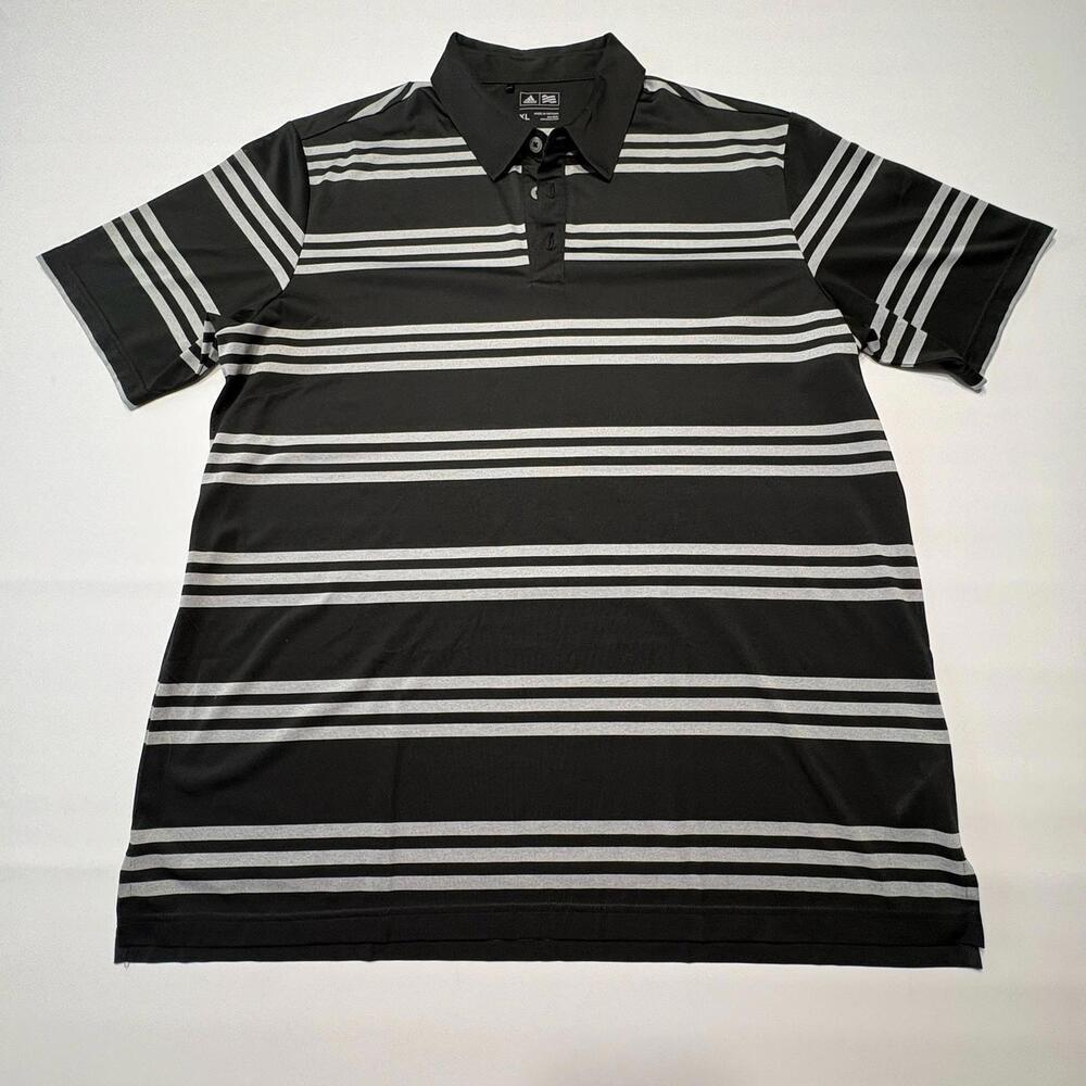 Adidas Men's Striped Polo Shirt - Size XL, Black and Gray